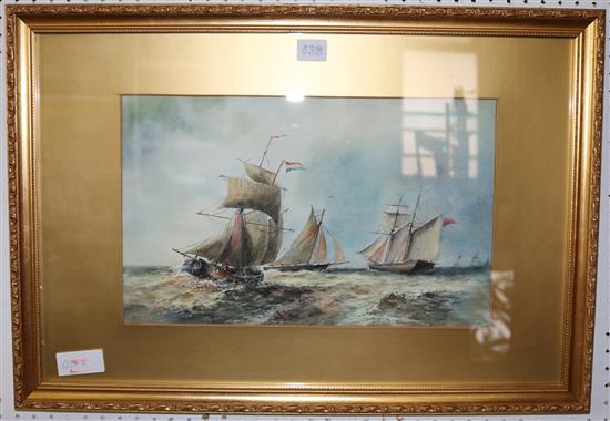 Thomas Sewell Robins, watercolour, Boats off the coast